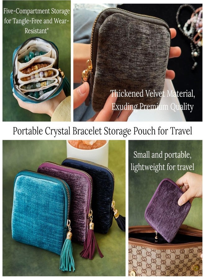 CHIMORY 2025 New Travel Jewelry Case - Portable Organizer for Rings, Bracelets, & Bangles with Tassel Zipper, Elegant Jewelry Roll for Journey, Crystal Jewelry Storage Pouch, Mini, Peacock Blue - Image 3